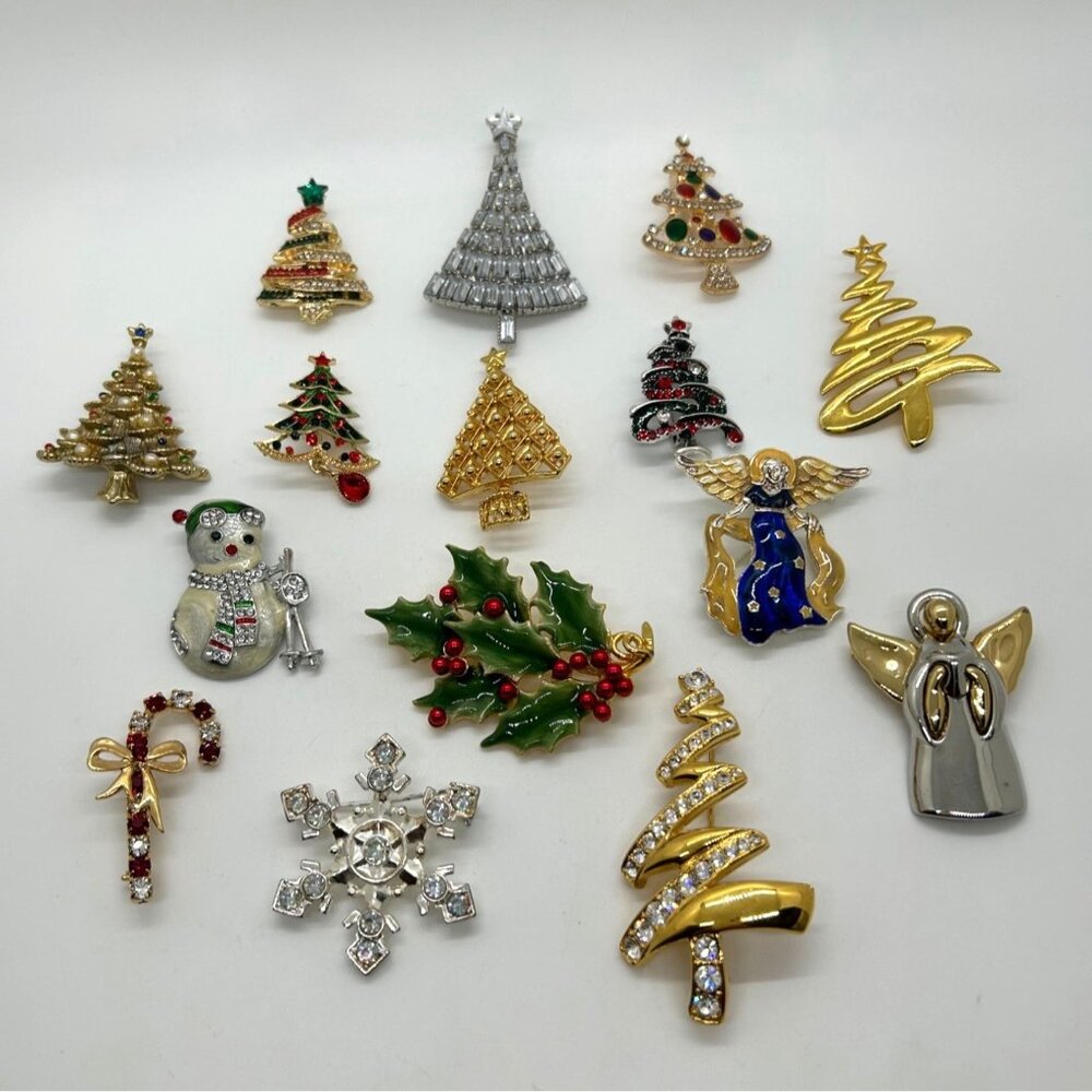 Christmas Brooch Lot Tree Pin Radko Eisenberg Monet Claiborne Vintage & Modern